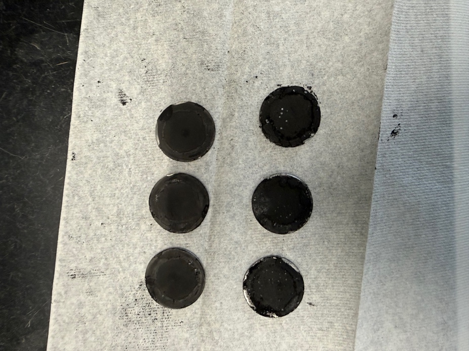 Biochar pellets prepared for characterization on a laboratory surface